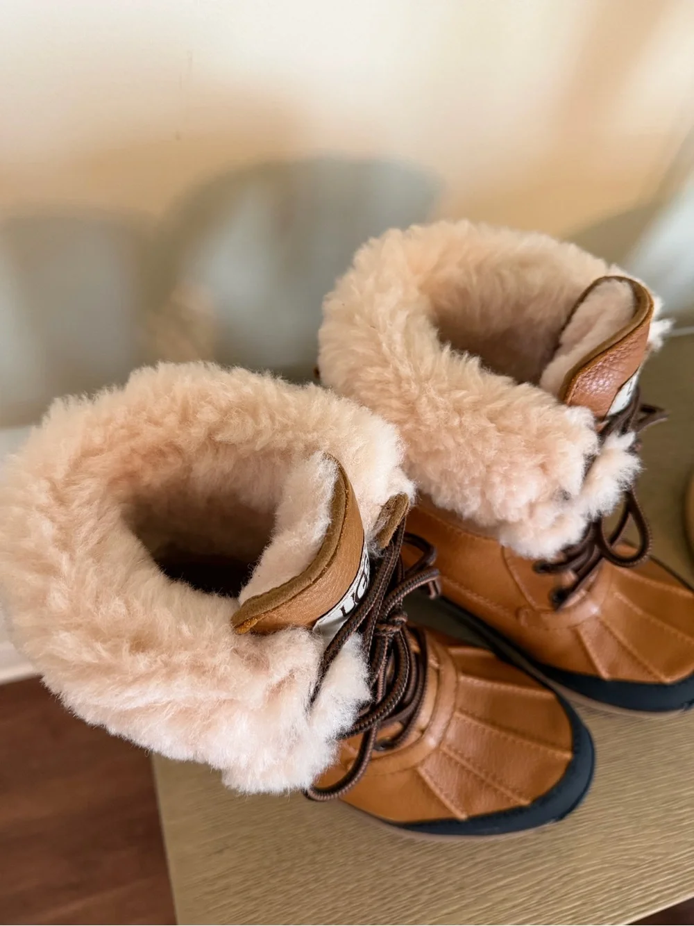 UGG Women's Tan and Black Waterproof Lace-Up Winter Boots